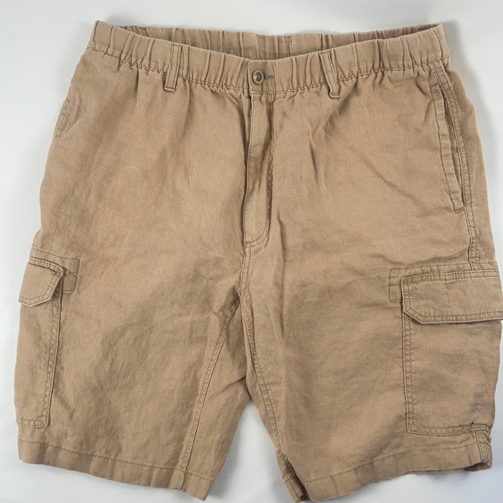 Caribbean Flat-Front Linen Shorts - Tan 40